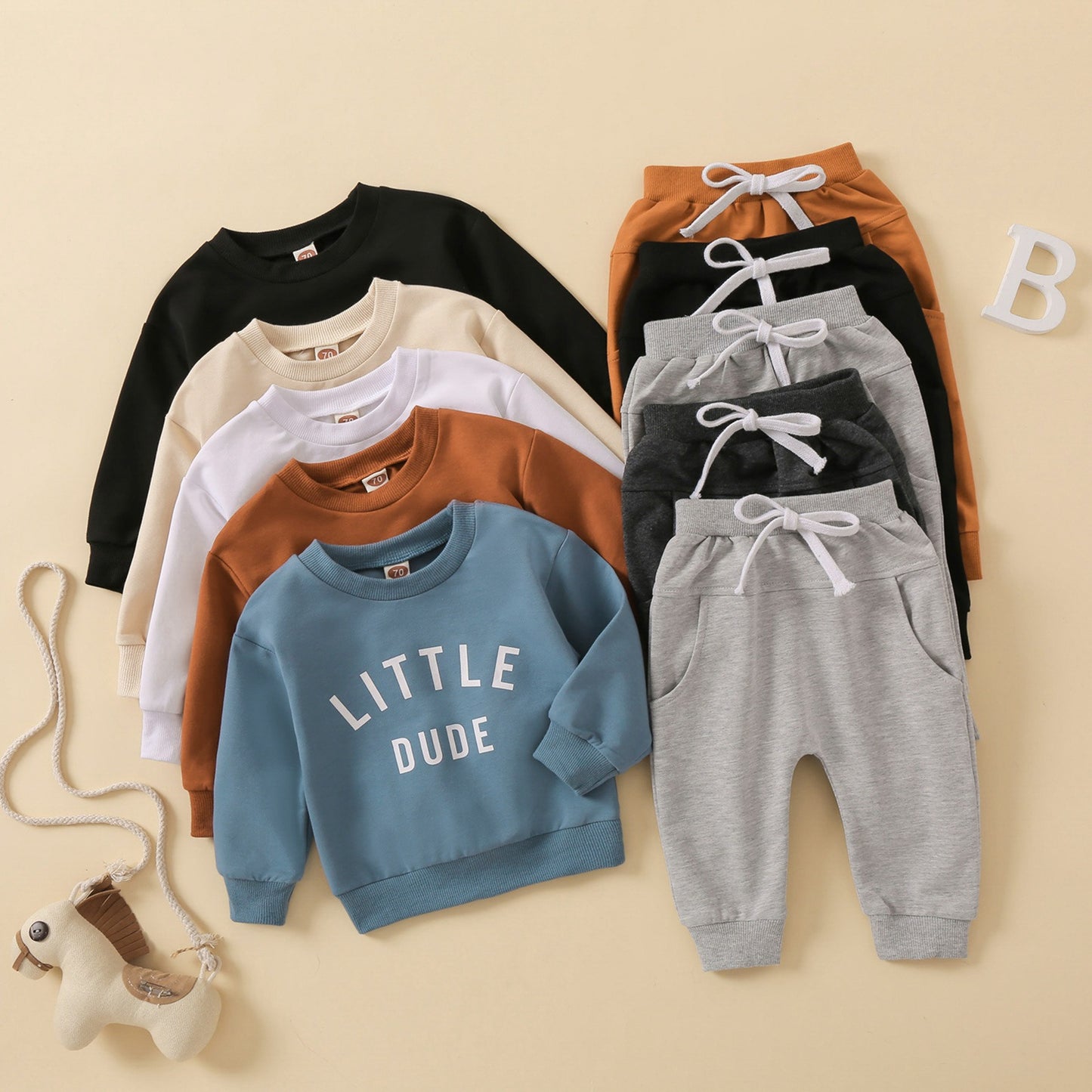 Little Dude Erkek Bebek 0-3 Yaş 2’li Spor Takım - Uzun Kollu Sweatshirt + Bağcıklı Pantolon