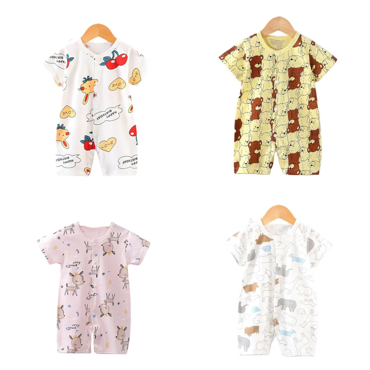 GhayatStyle Unisex Bebek Desenli Kısa Kollu Pamuklu Tulum (0–24 Ay)