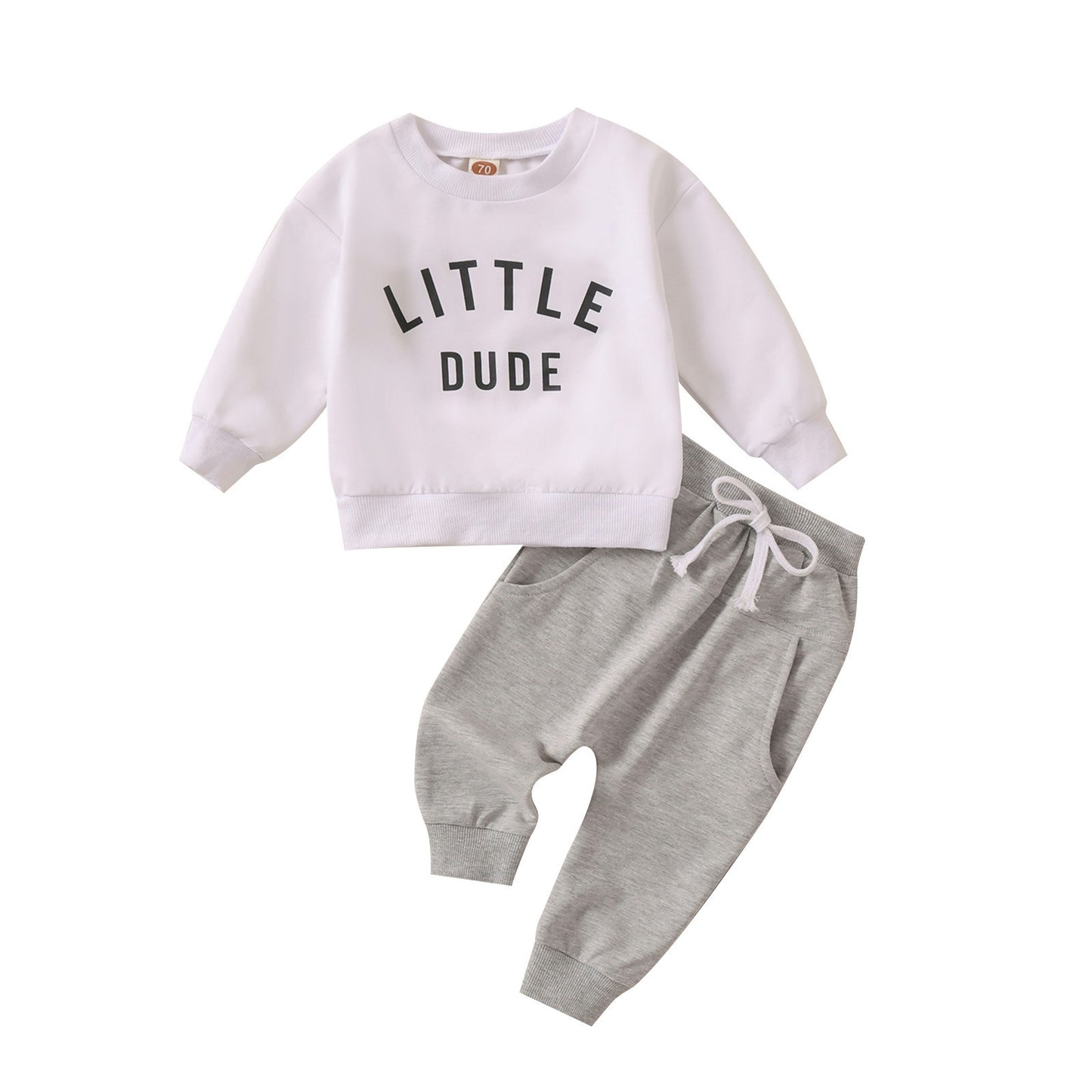 Little Dude Erkek Bebek 0-3 Yaş 2’li Spor Takım - Uzun Kollu Sweatshirt + Bağcıklı Pantolon