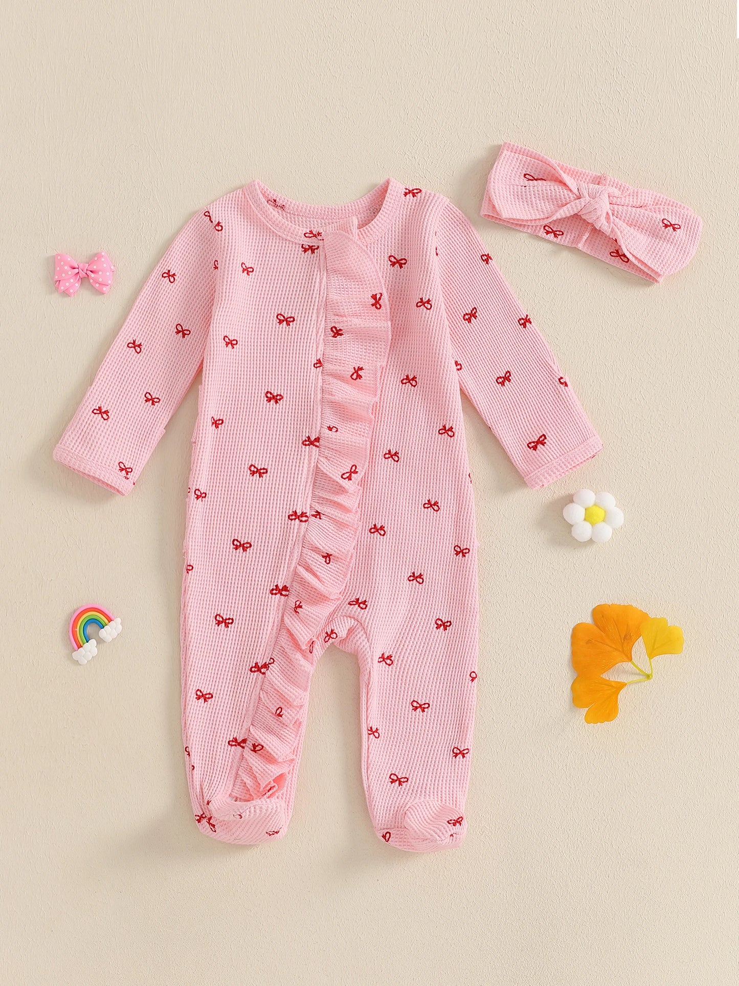 GhayatStyle™ 3’lü Çiçek Desenli Bebek Yazlık Set (Tulum + Bandana + Sandalet) - 0-12 Ay