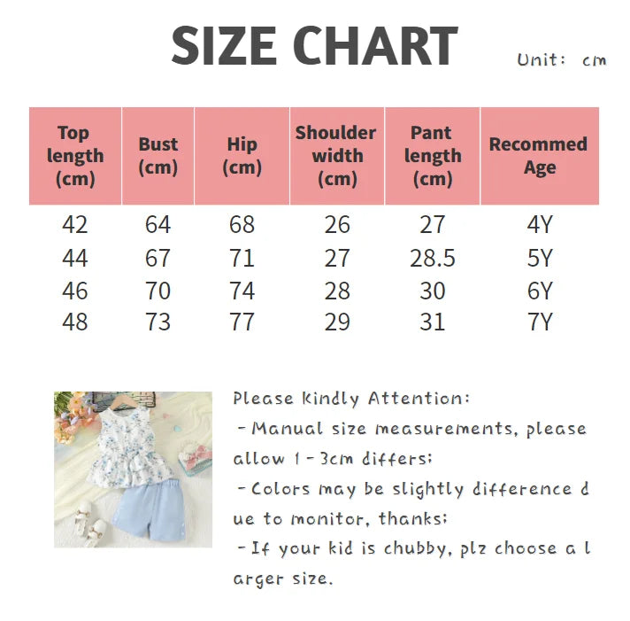 GhayatStyle™ Kız Çocuk 2’li Çiçek Desenli Yazlık Takım (Kolsuz Üst + Şort) - 4-7 Yaş